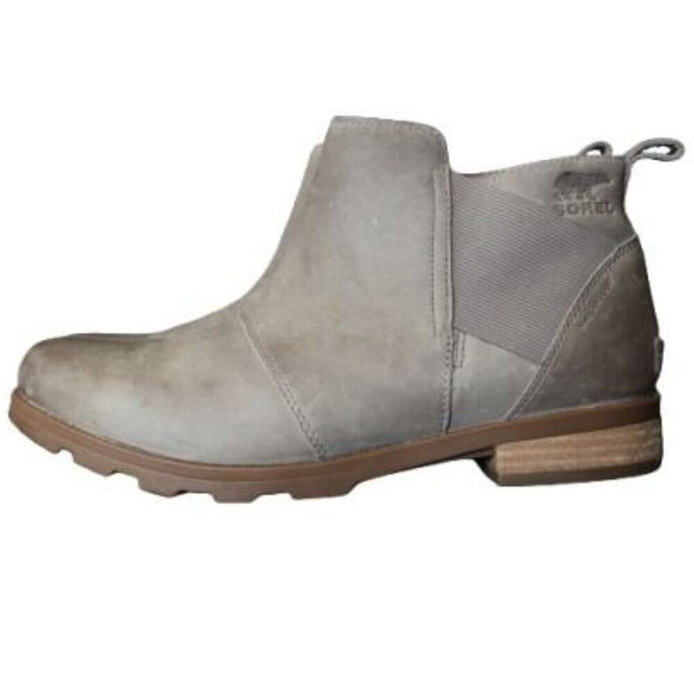 SOREL | Grey Leather Emilie Chelsea Waterproof Ankle Boots Pull-On Booties 10